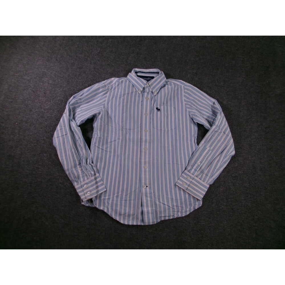 Abercrombie Shirt Men Medium Blue Striped Button Classic Casual Preppy Logo